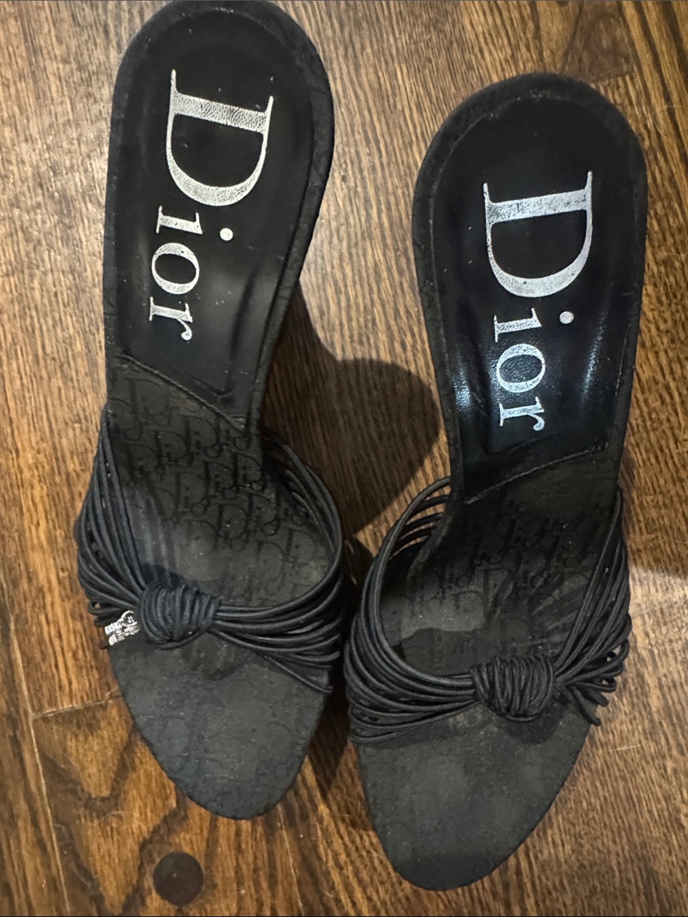 Dior/Black Fabric Open-Toe Knotted Woven Platform Wedge/3.5”/Vintage! Worn Once!